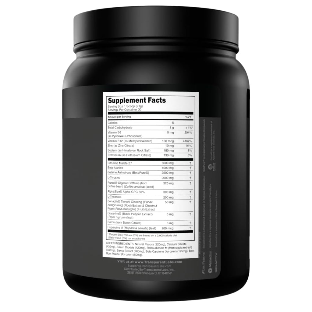 Sugar Free Pre Workout with Beta Alanine, Citrulline Malate & Caffeine, 30 Servings S611925