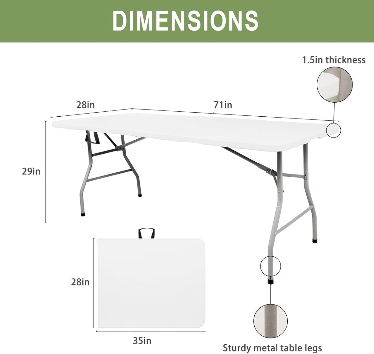 6FT Plastic Folding Table with Lock and Handle B676437