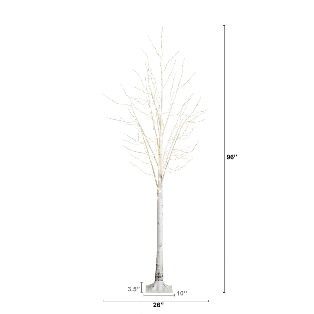 8-FT Pre-lit Artificial White Birch Tree with LED Lights H98486