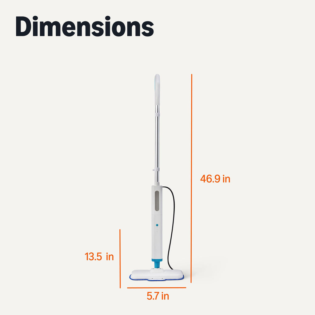 Steam Mop for Sealed Hard Floors, 3 Washable Pads, 20-Foot Cord, White N61974