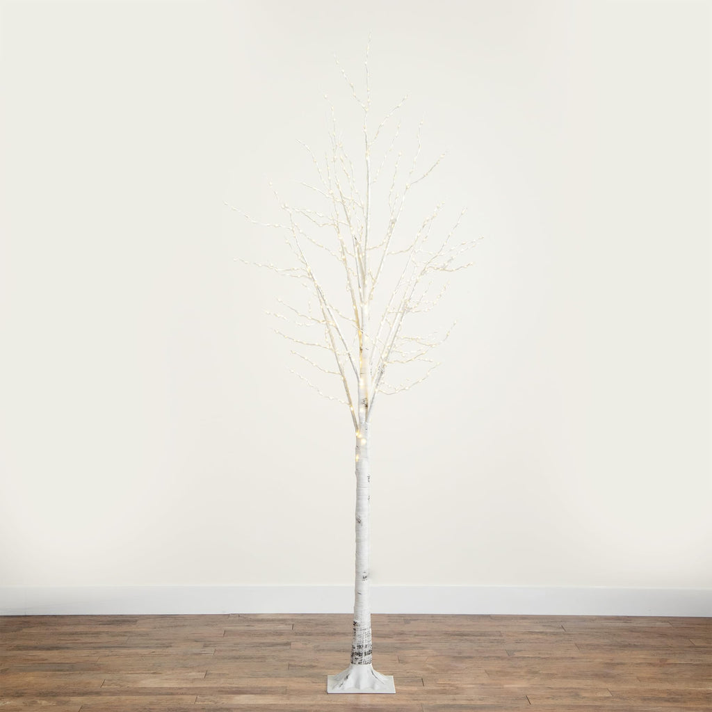 8-FT Pre-lit Artificial White Birch Tree with LED Lights H98486