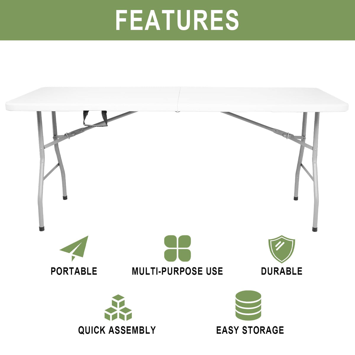 6FT Plastic Folding Table with Lock and Handle B676437