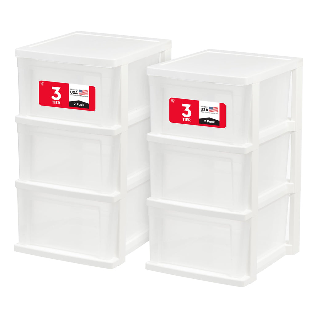 3 Drawer Slim Narrow Storage Organizer 2-Pack White Clear X479527