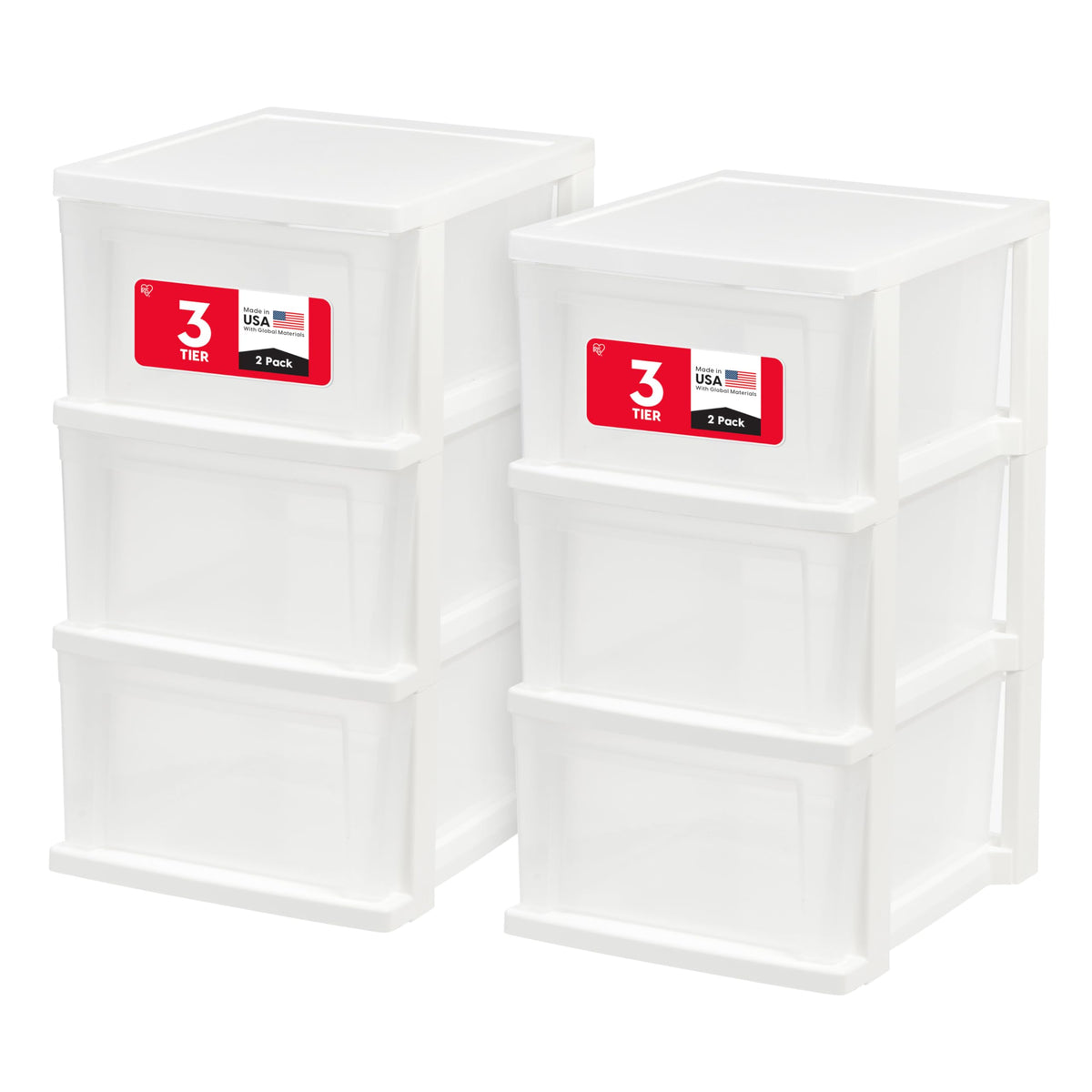 3 Drawer Slim Narrow Storage Organizer 2-Pack White Clear X479527