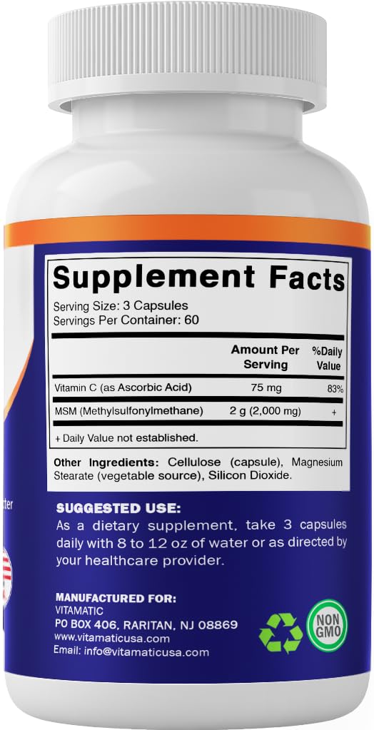 MSM 2000 mg with Vitamin C 180 Veg Capsules 2 Pack K17403