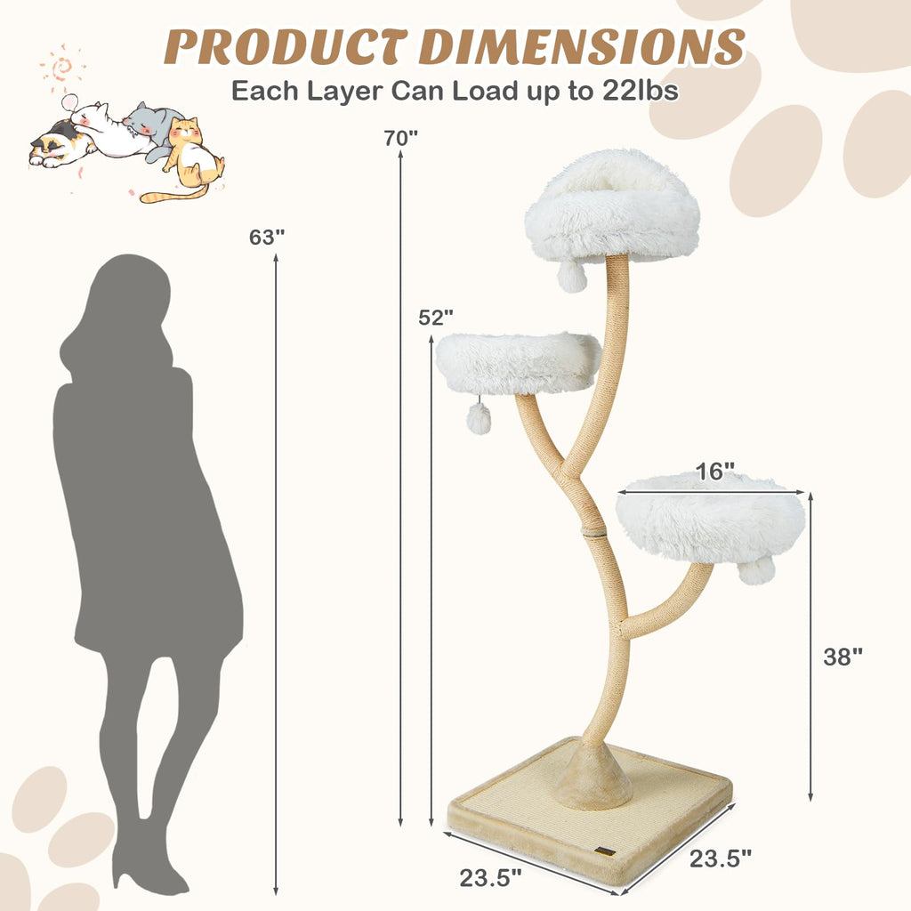 70 Inch Multi-Level Cat Tree with Perches and Scratching Posts B8978