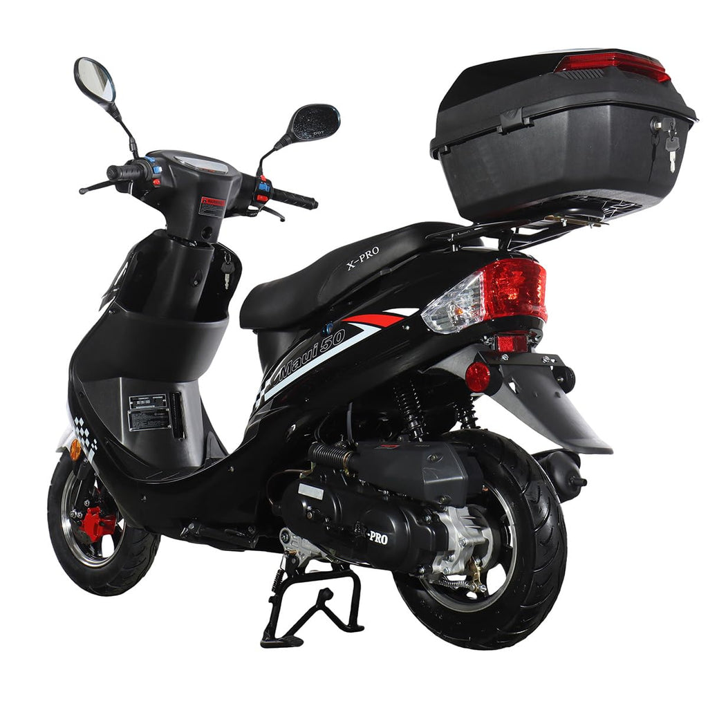50 Gas Moped with 10" Aluminum Wheels, Rear Trunk, Electric/Kick Start, Black U283