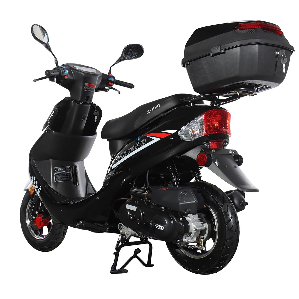50 Gas Moped with 10" Aluminum Wheels, Rear Trunk, Electric/Kick Start, Black U283