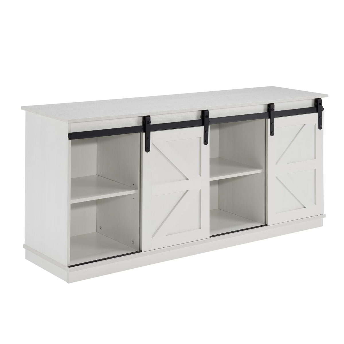White 58" Farmhouse TV Stand with Sliding Barn Doors K61646