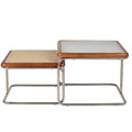 Mid Century Modern Coffee Table Set of 2 Square Metal Base C715553