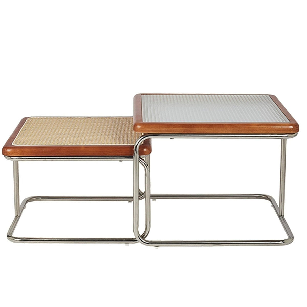 Mid Century Modern Coffee Table Set of 2 Square Metal Base C715553