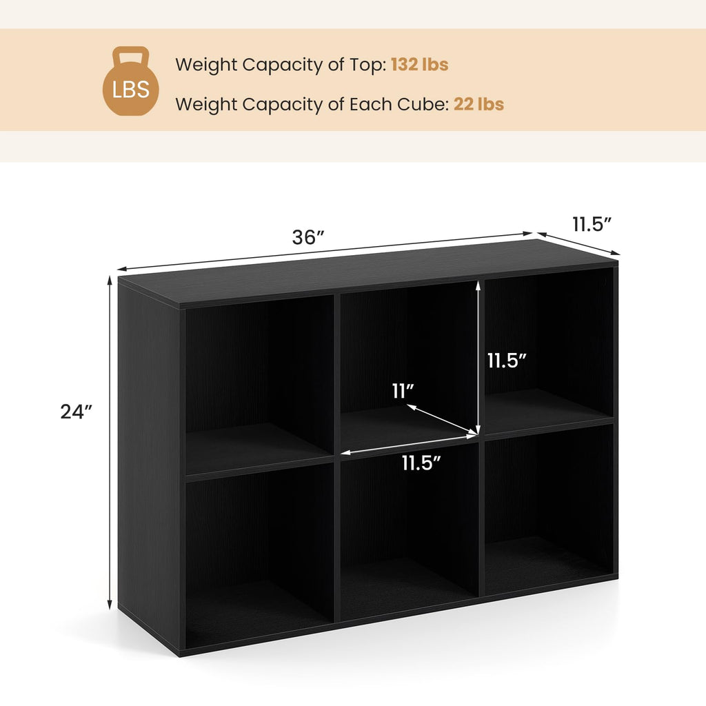 Black 6-Cube 3-Tier Bookcase S58054