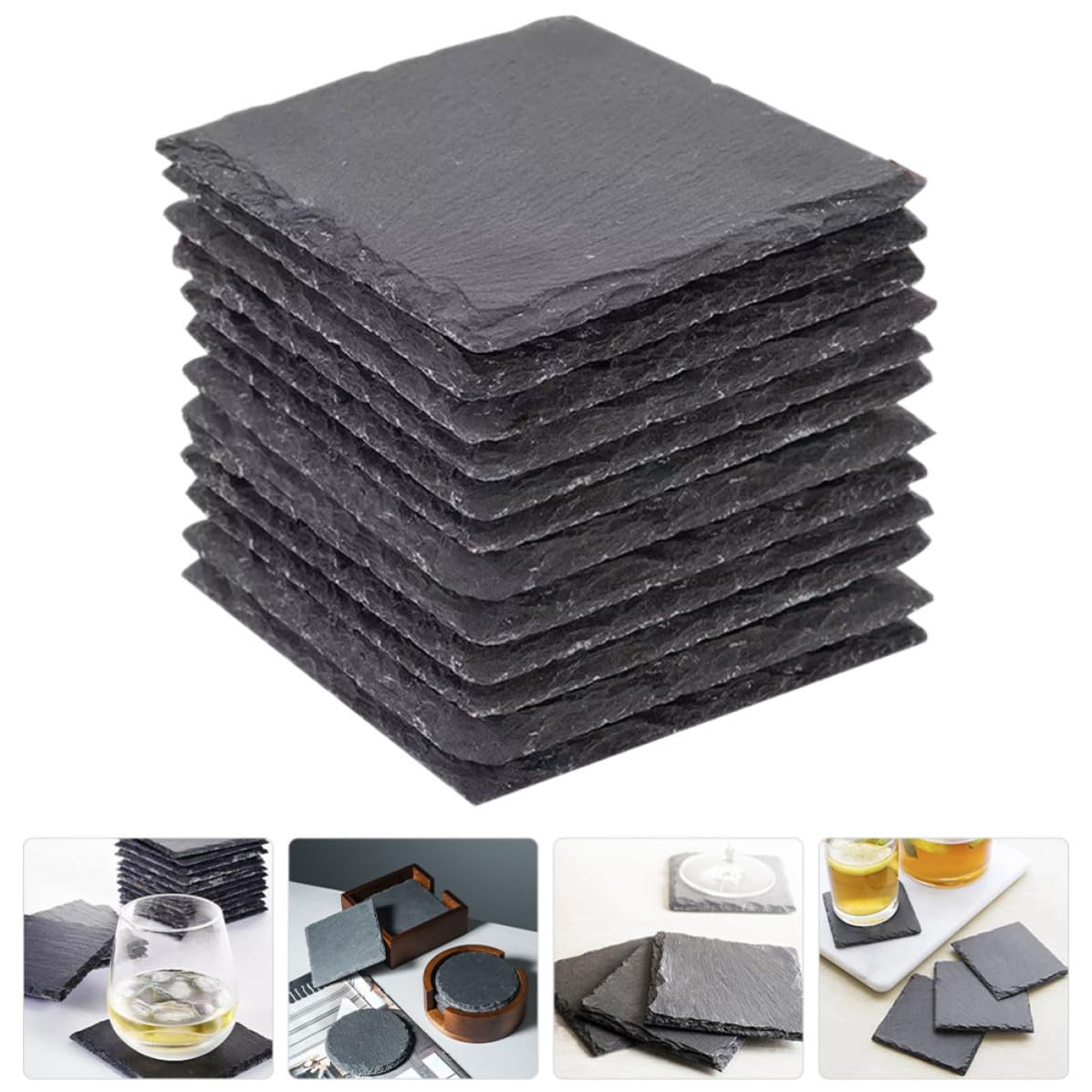 Natural Stone Square Drink Coasters Set H634581