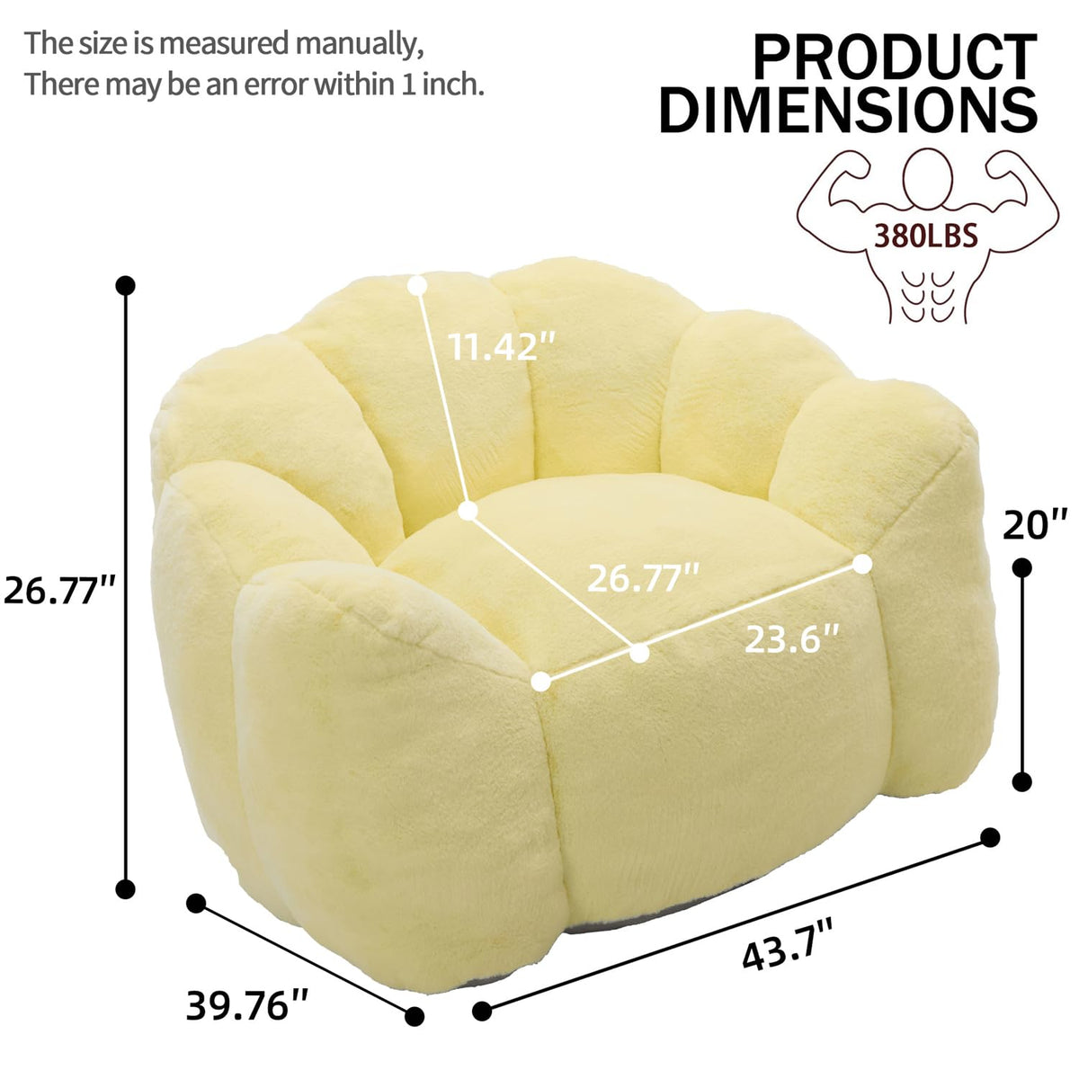 Faux Fur Bean Bag Sofa with Memory Foam V647994