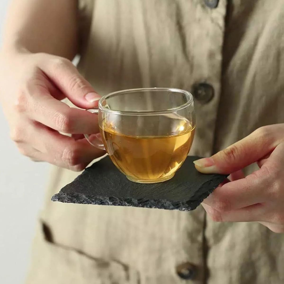 Natural Stone Square Drink Coasters Set H634581