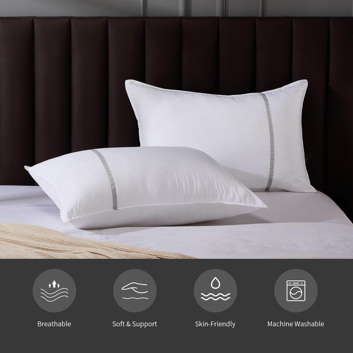 Queen Size Set of 2 Medium Firm Down Alternative Bed Pillows R3189