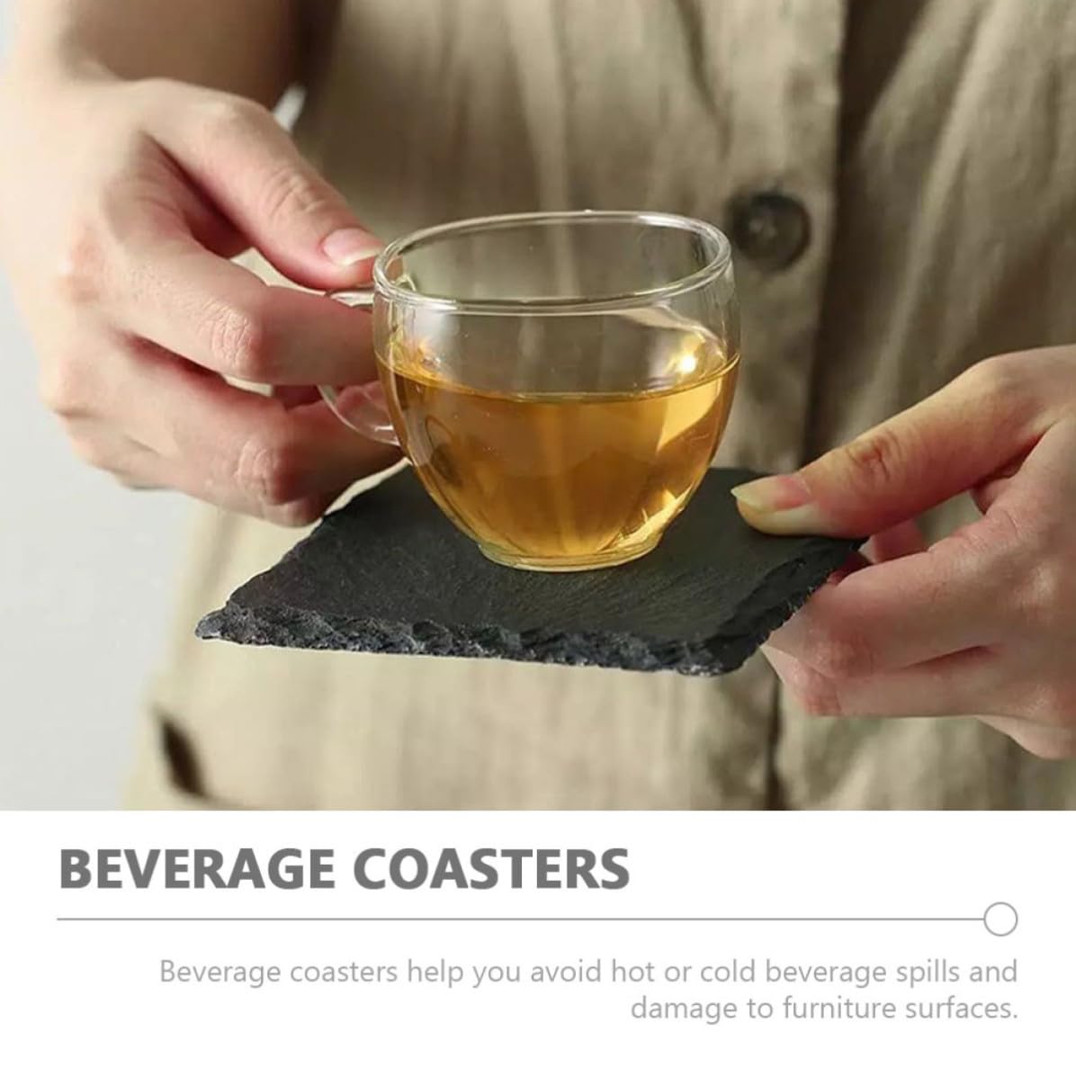 Natural Stone Square Drink Coasters Set H634581