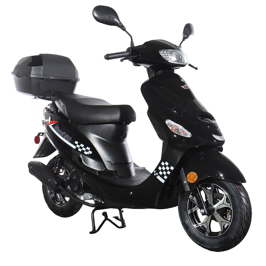 50 Gas Moped with 10" Aluminum Wheels, Rear Trunk, Electric/Kick Start, Black U283