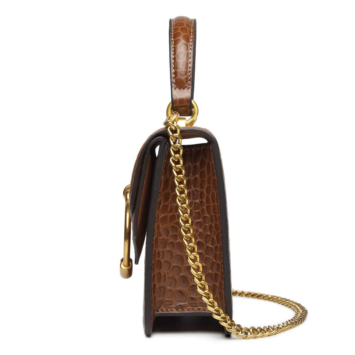 Croc Embossed Top Handle Leather Mini Crossbody Handbag Y709