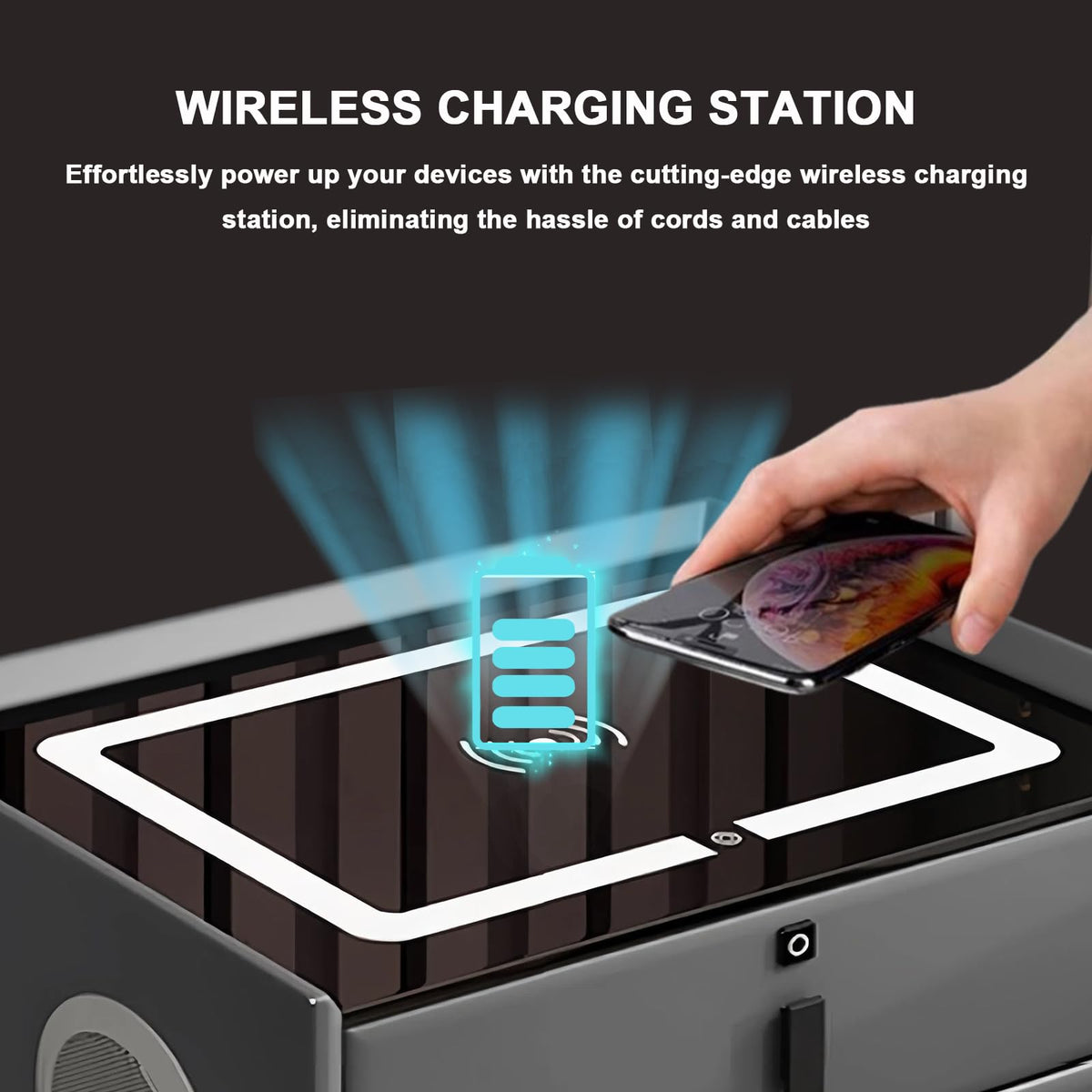 White 3 Drawer Nightstand with Fingerprint Lock and Wireless Charging P39866