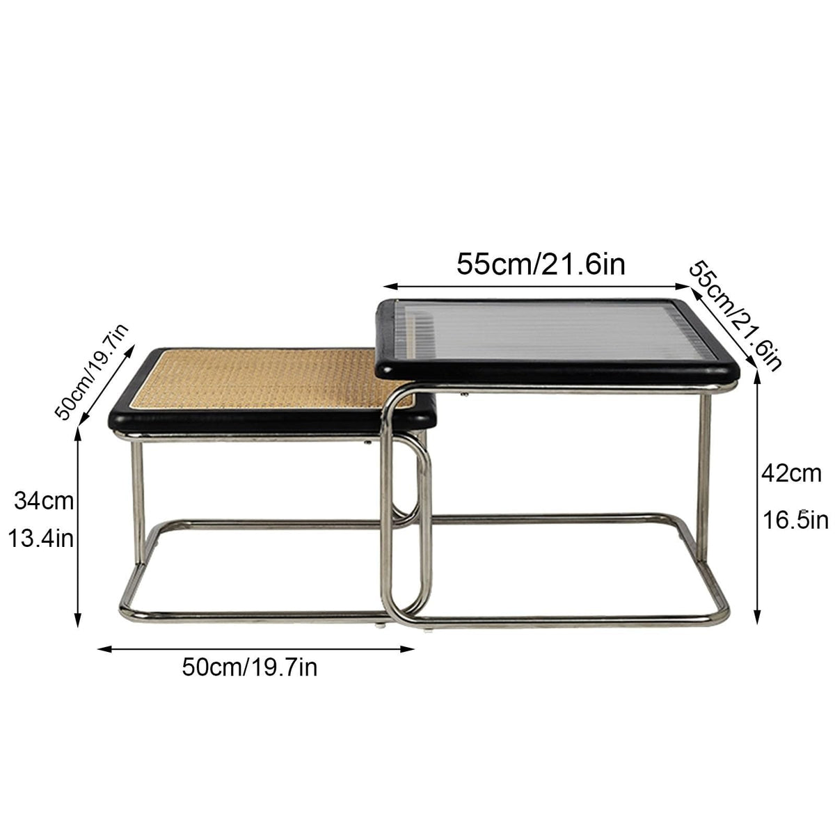 Mid Century Modern Coffee Table Set of 2 Square Metal Base C715553
