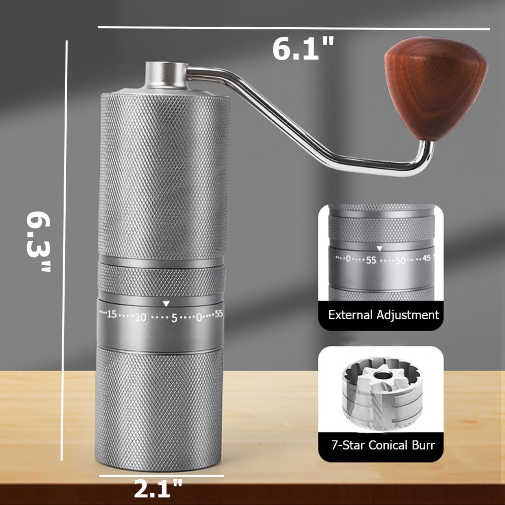 Manual Portable Coffee Grinder with 7 Star Conical Burr C711