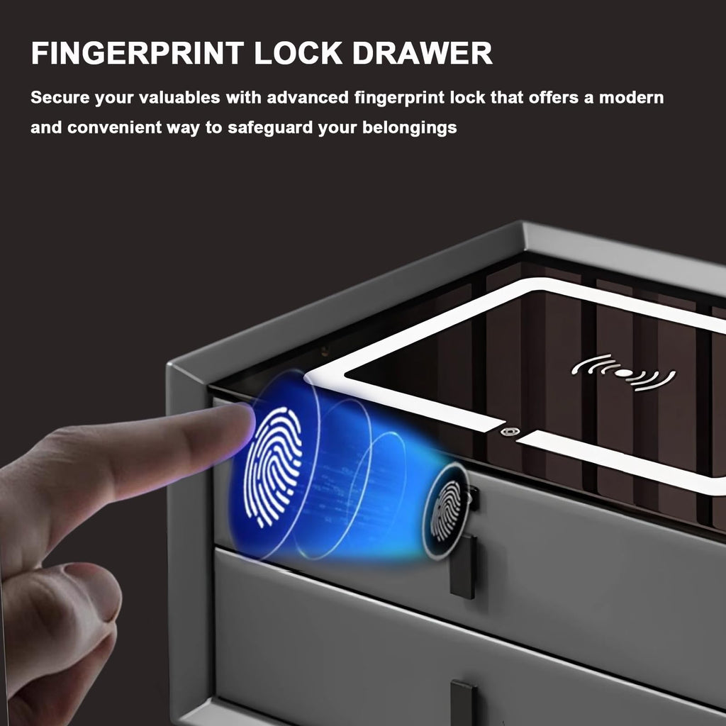 White 3 Drawer Nightstand with Fingerprint Lock and Wireless Charging P39866