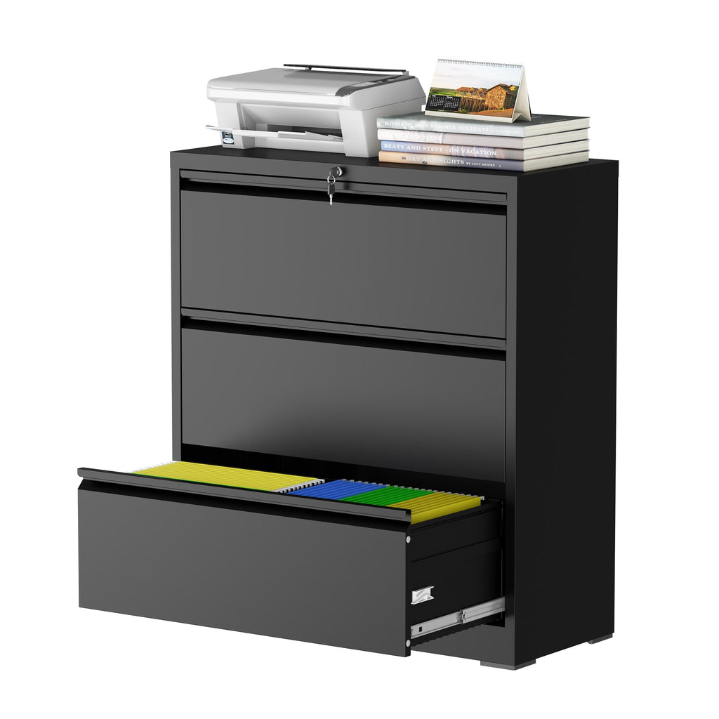 Black 3 Drawer Metal File Cabinet with Lock X6583