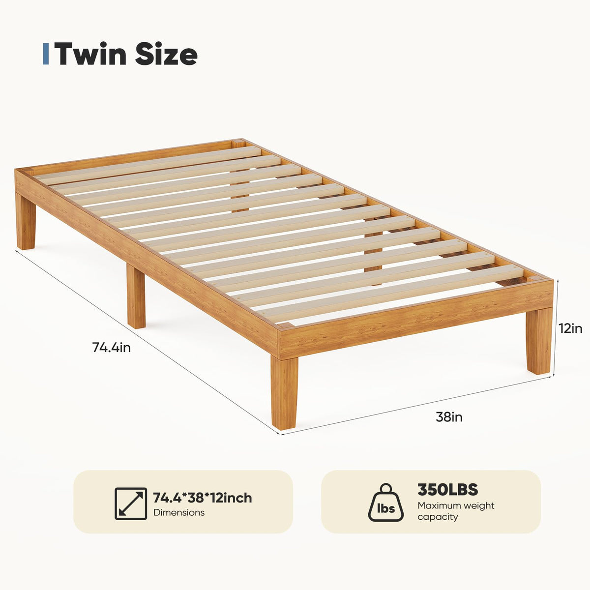 Solid Wood Twin Bed Frame with Under Bed Storage R219
