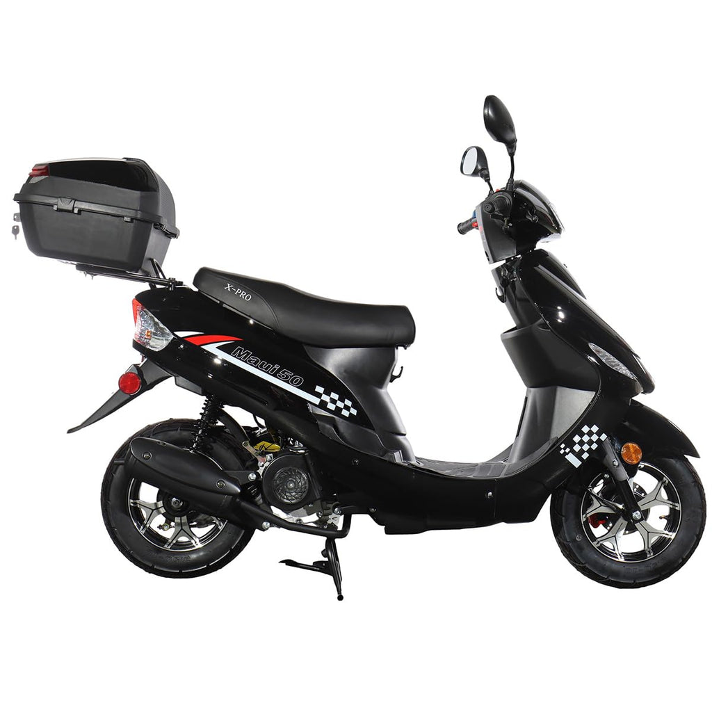 50 Gas Moped with 10" Aluminum Wheels, Rear Trunk, Electric/Kick Start, Black U283