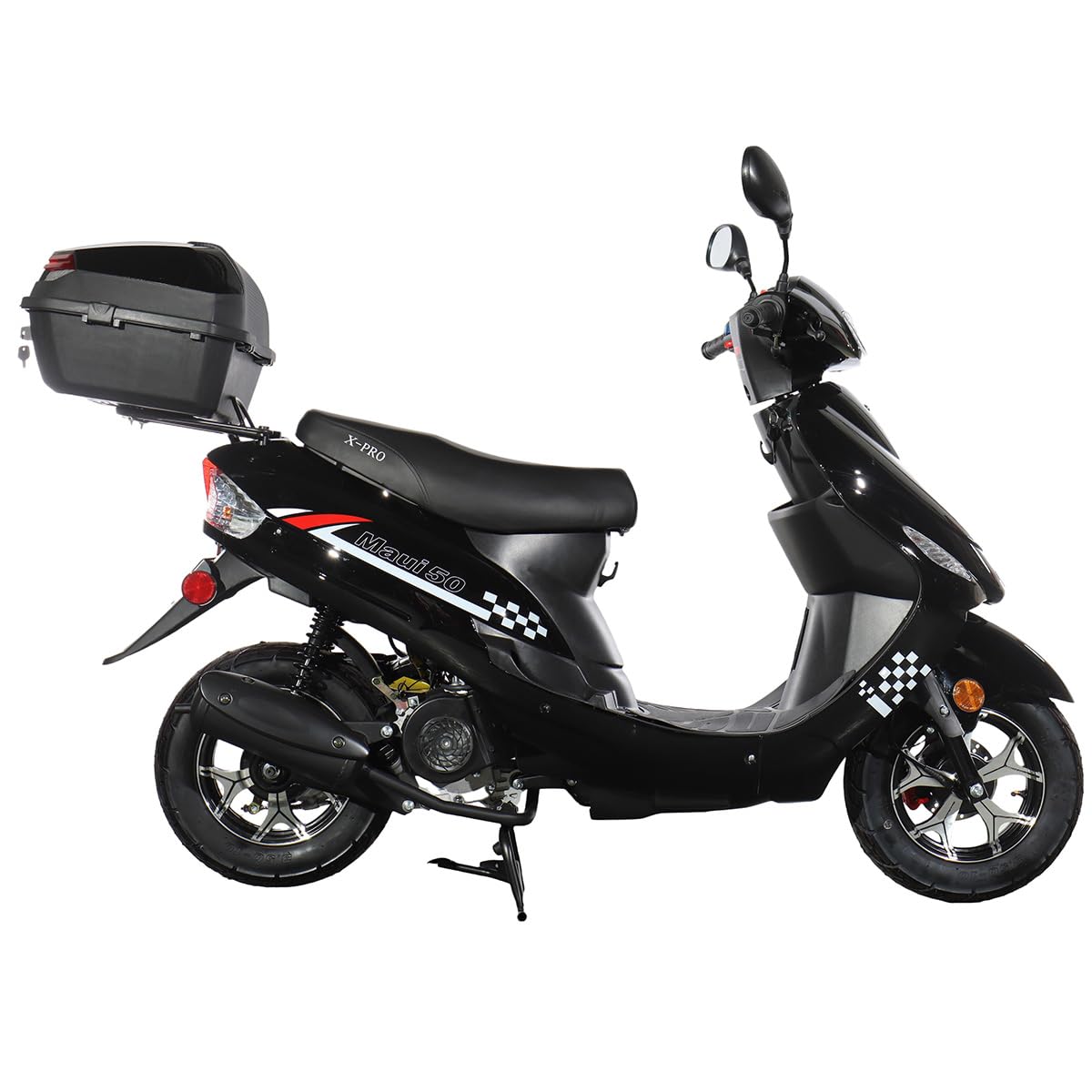 50 Gas Moped with 10" Aluminum Wheels, Rear Trunk, Electric/Kick Start, Black U283