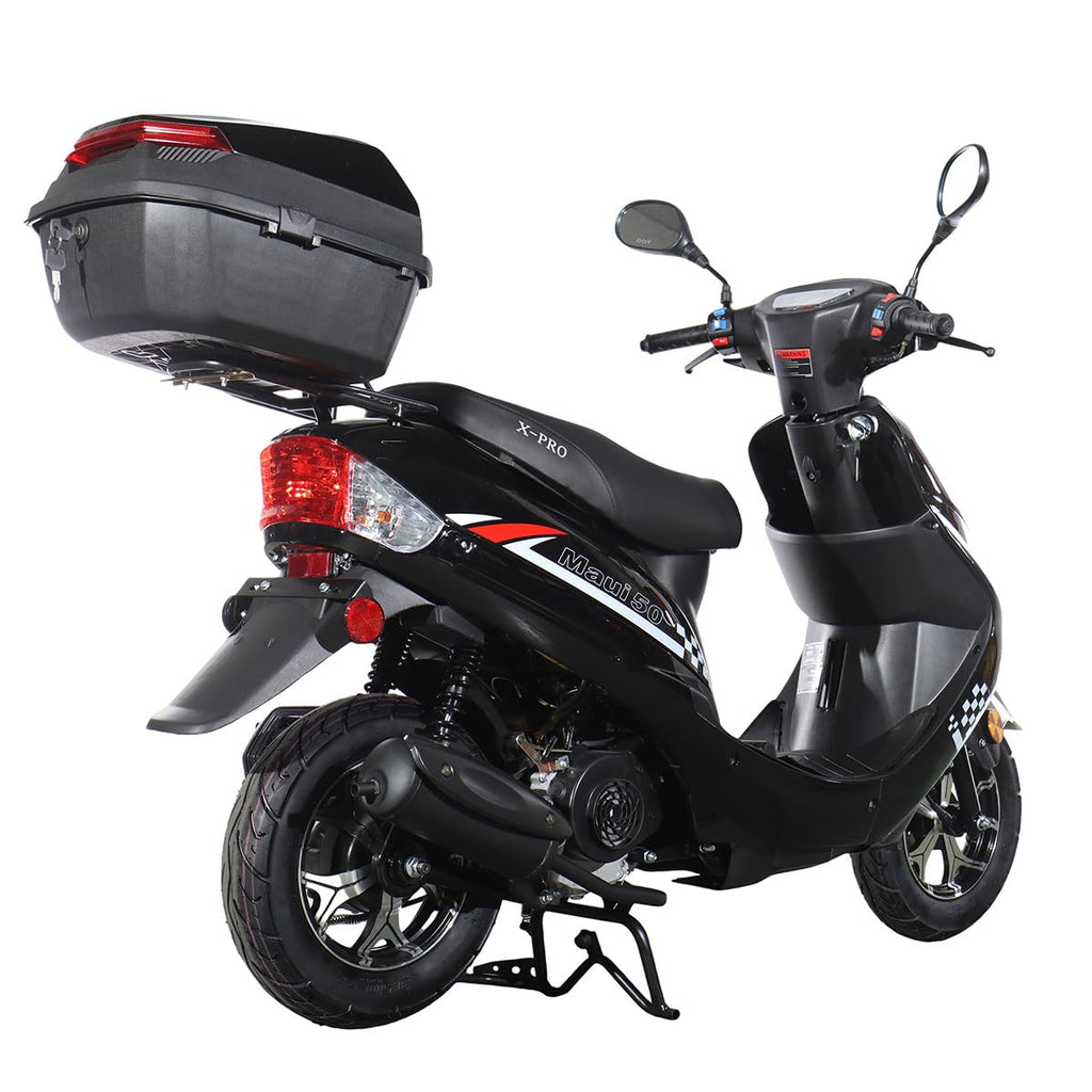 50 Gas Moped with 10" Aluminum Wheels, Rear Trunk, Electric/Kick Start, Black U283