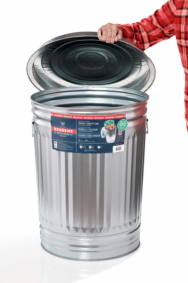 Galvanized Steel 31-Gallon Trash Can N7869