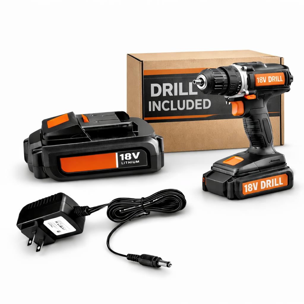 18V Replacement Battery and Charger Kit with 3/8" Cordless Drill Z536