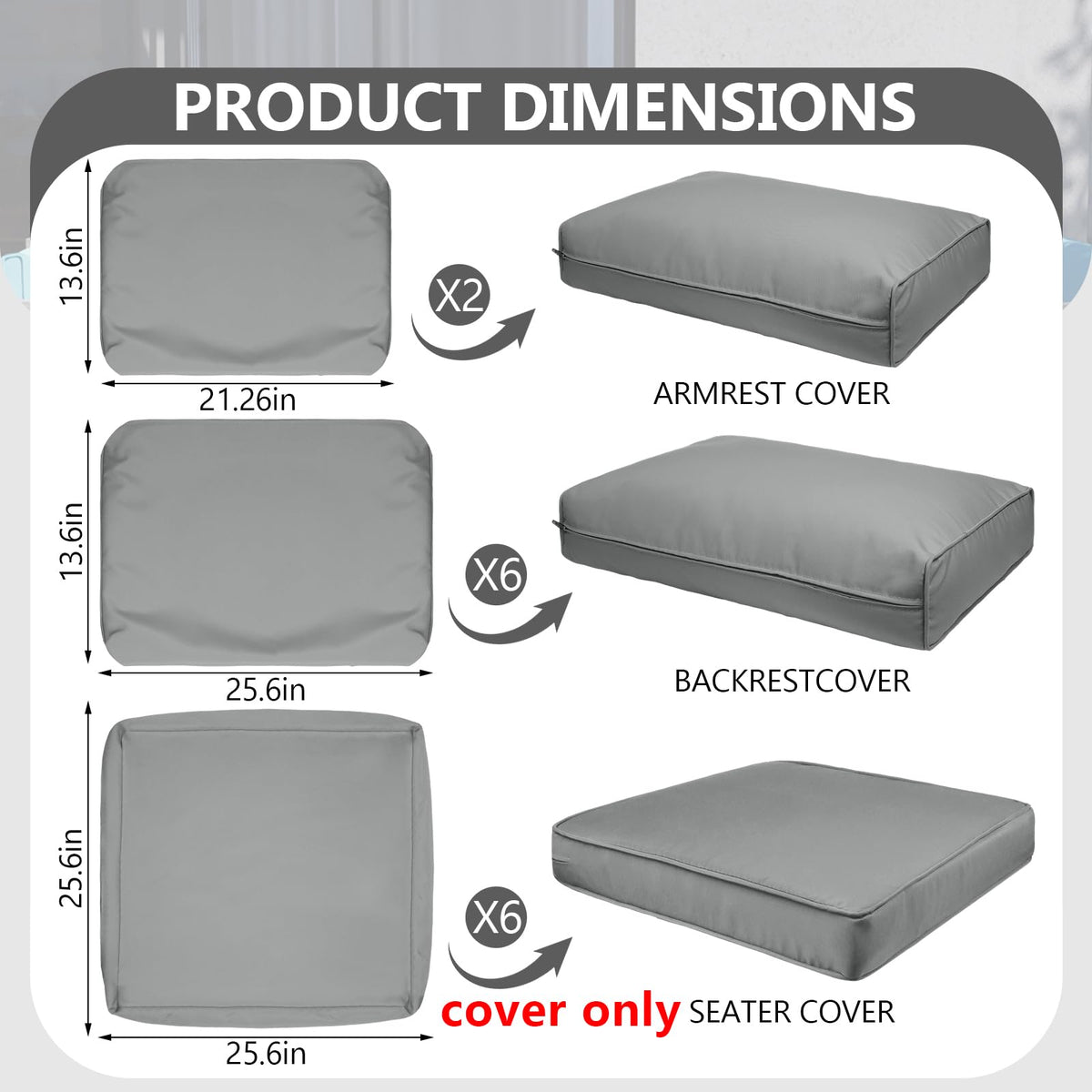 14 Piece Outdoor Waterproof Cushion Covers with Zipper W444400