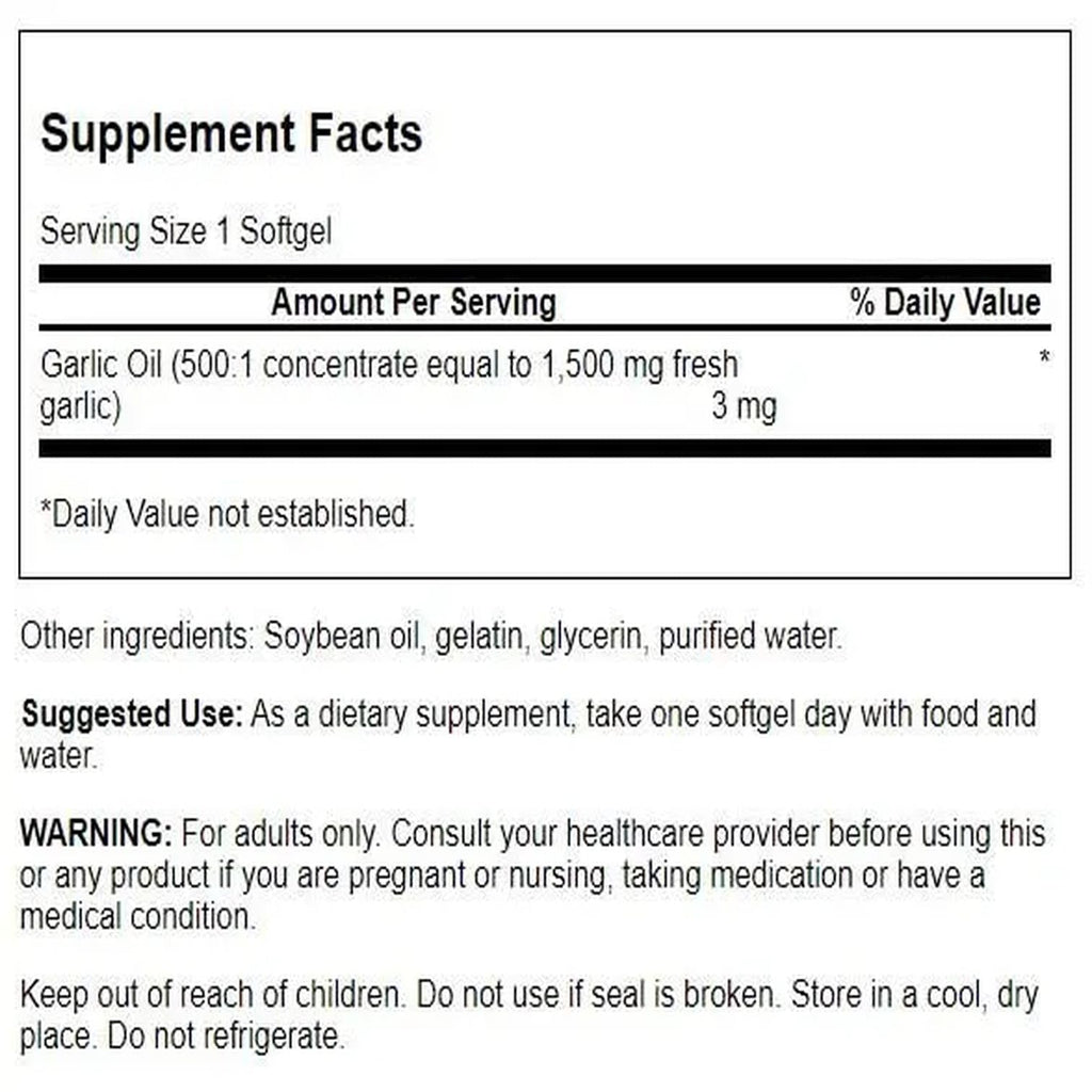 Garlic Oil 1500 mg 500 Softgels R133
