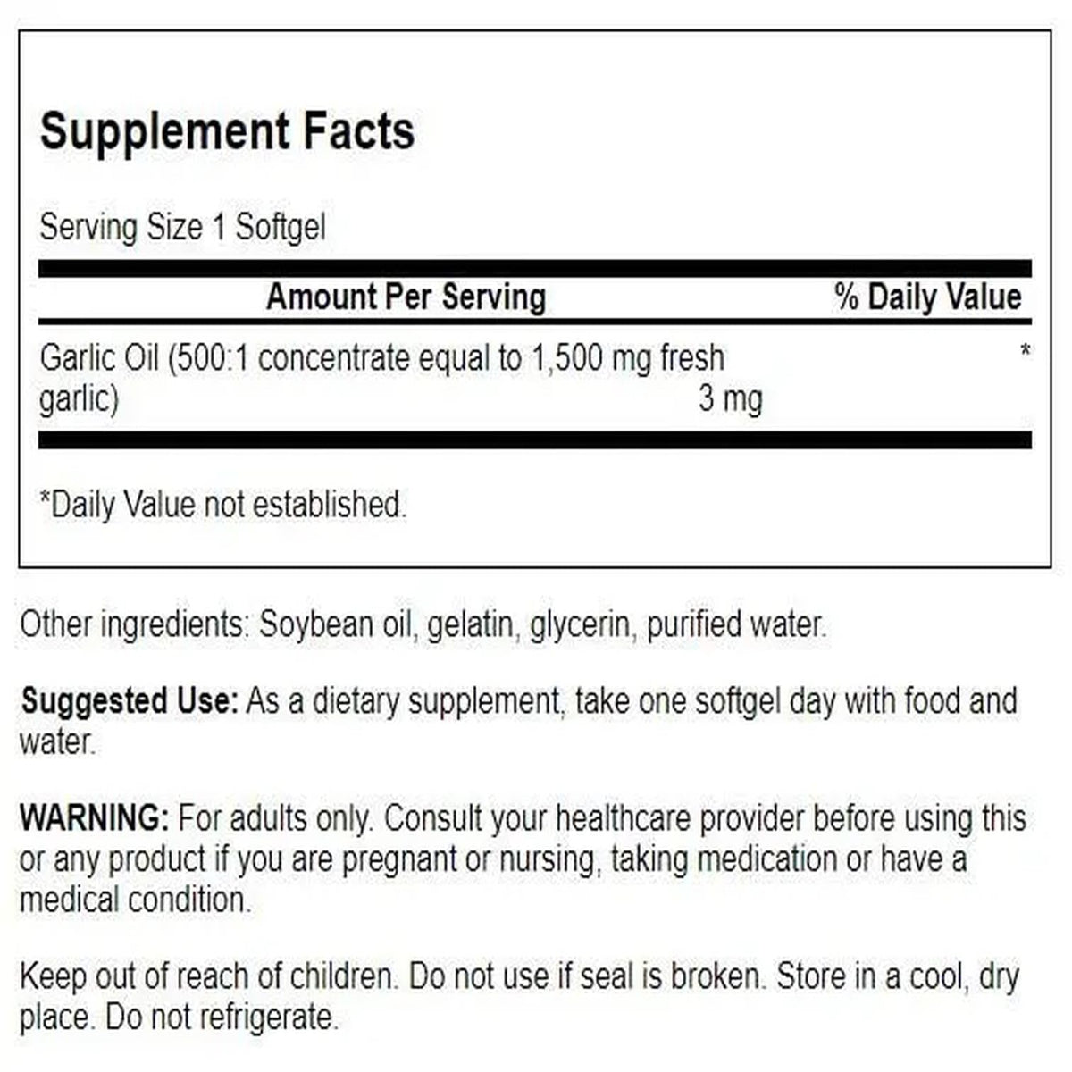 Garlic Oil 1500 mg 500 Softgels R133