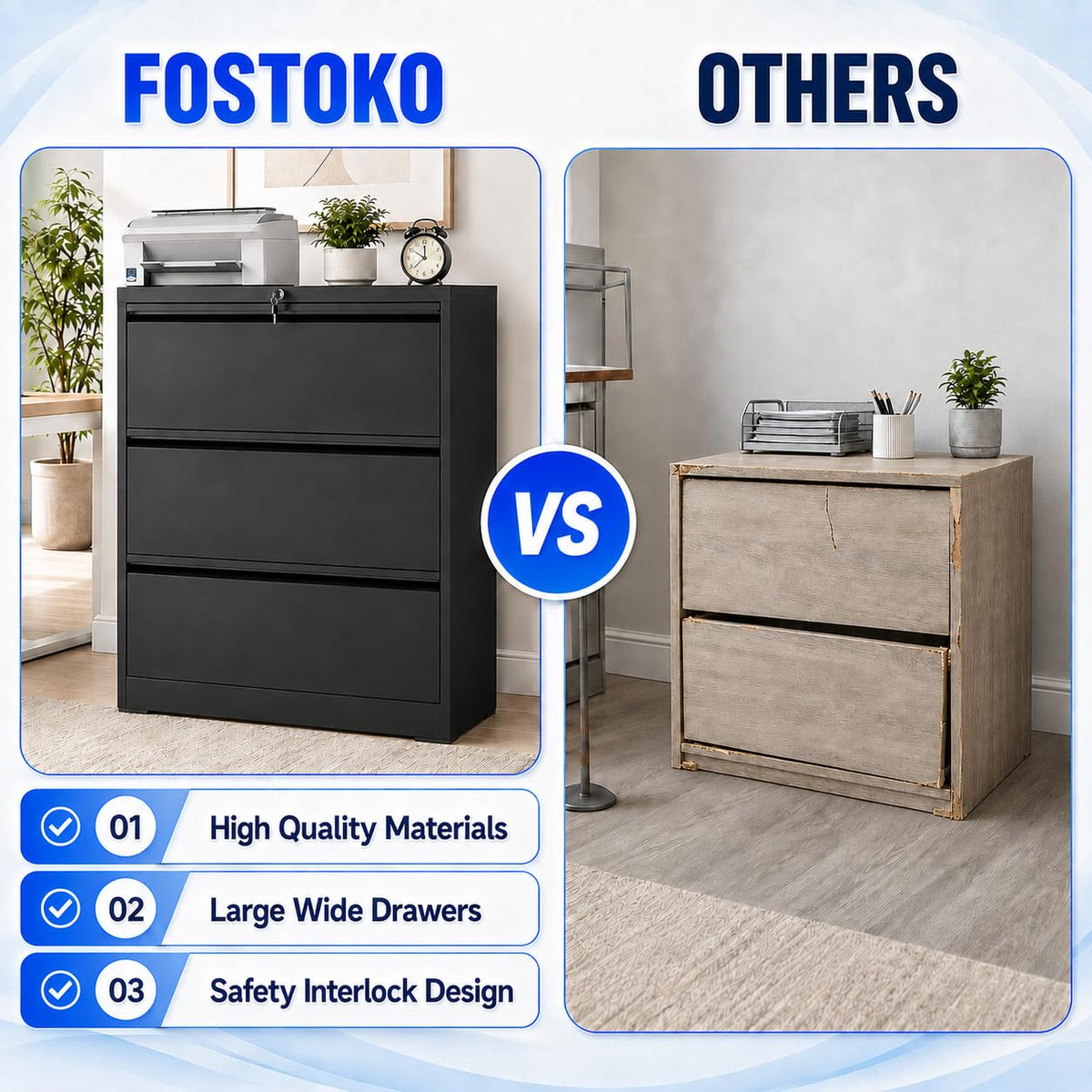 Black 3 Drawer Metal File Cabinet with Lock X6583