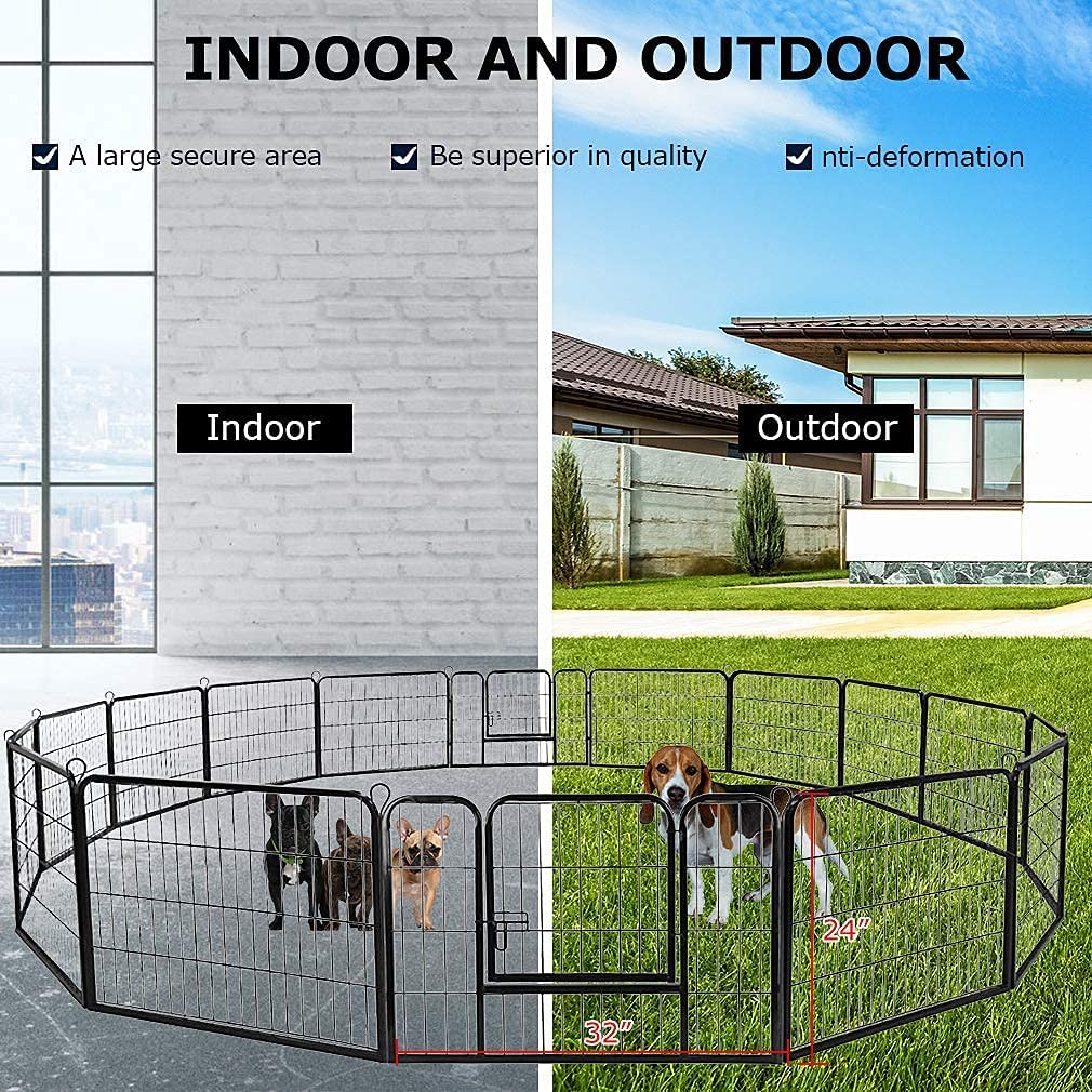 Heavy Duty Metal Fold Dog Playpen with Safety Door, 24 inch C3221