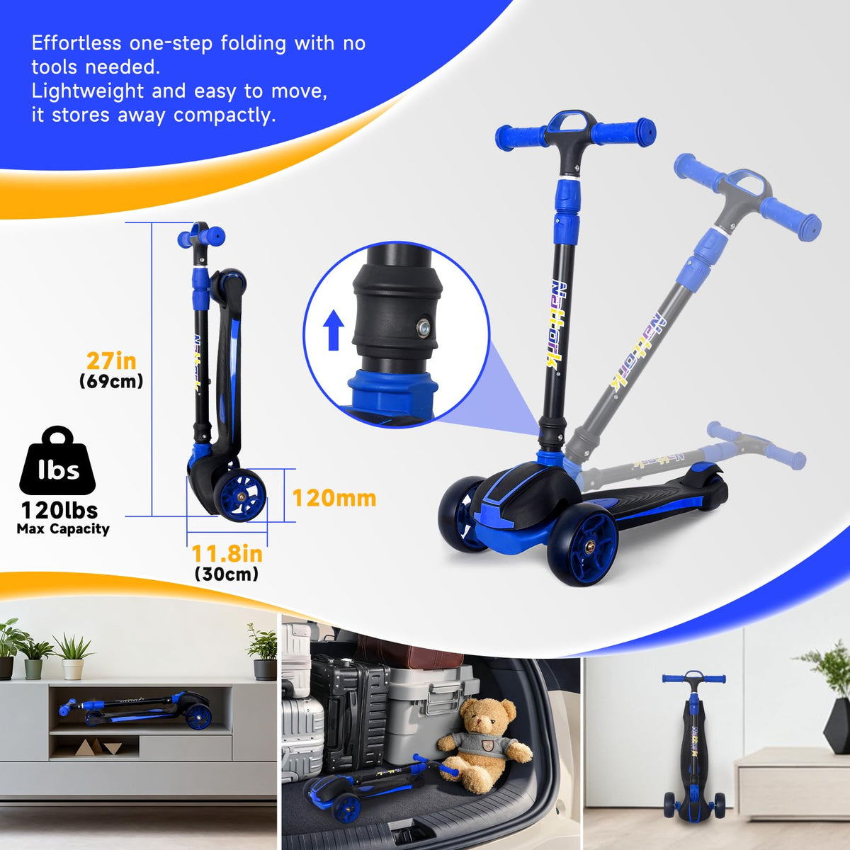 Kids 3-Wheel Foldable Kick Scooter R69694