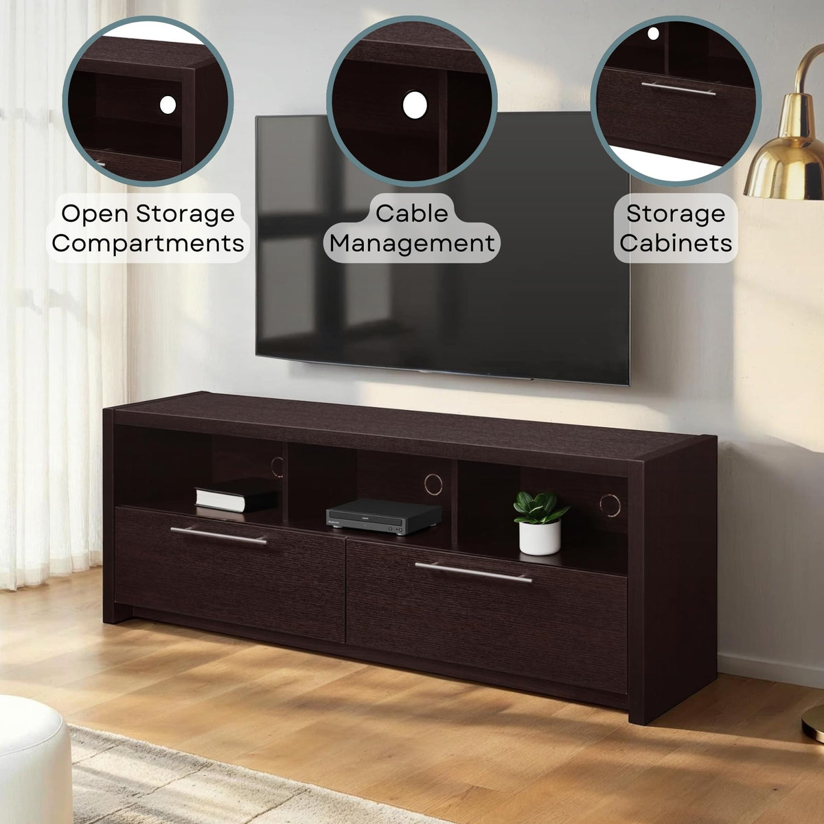 Espresso TV Stand with Storage Cabinets & Shelves K57147
