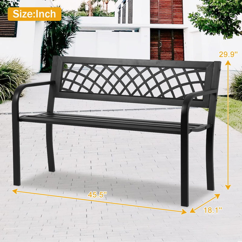 Black Cast Iron Outdoor Garden Bench with Mesh Backrest I106