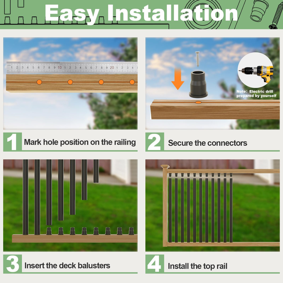 100 Pack 26" Black Aluminum Deck Balusters P137734