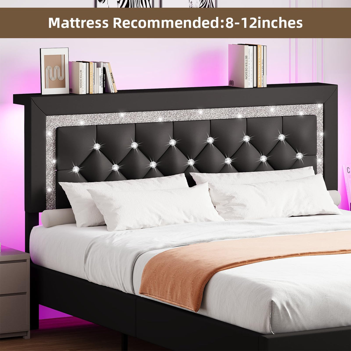 Black Full Bed Frame with LED Lights P71476