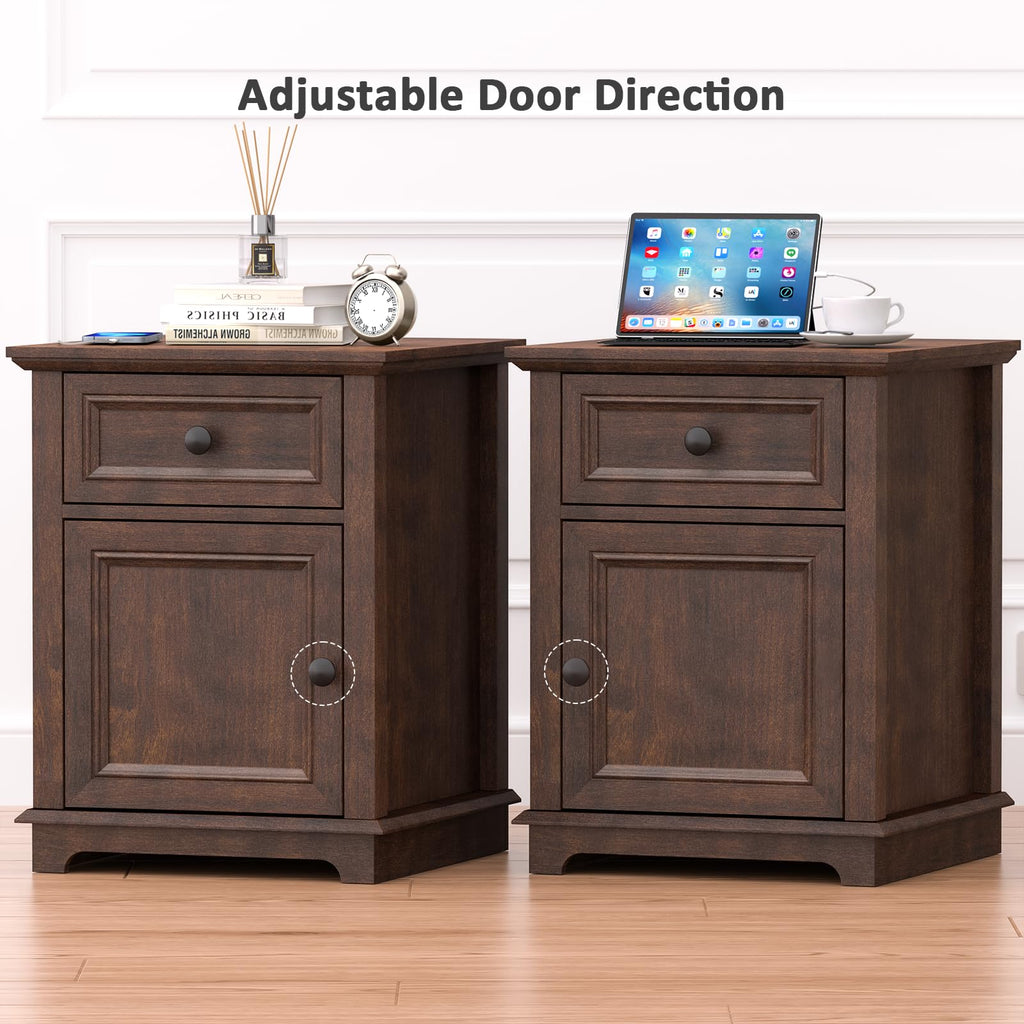 24" Tall End Table with Charging Station, Drawer & Storage Cabinet, Cherry W9702
