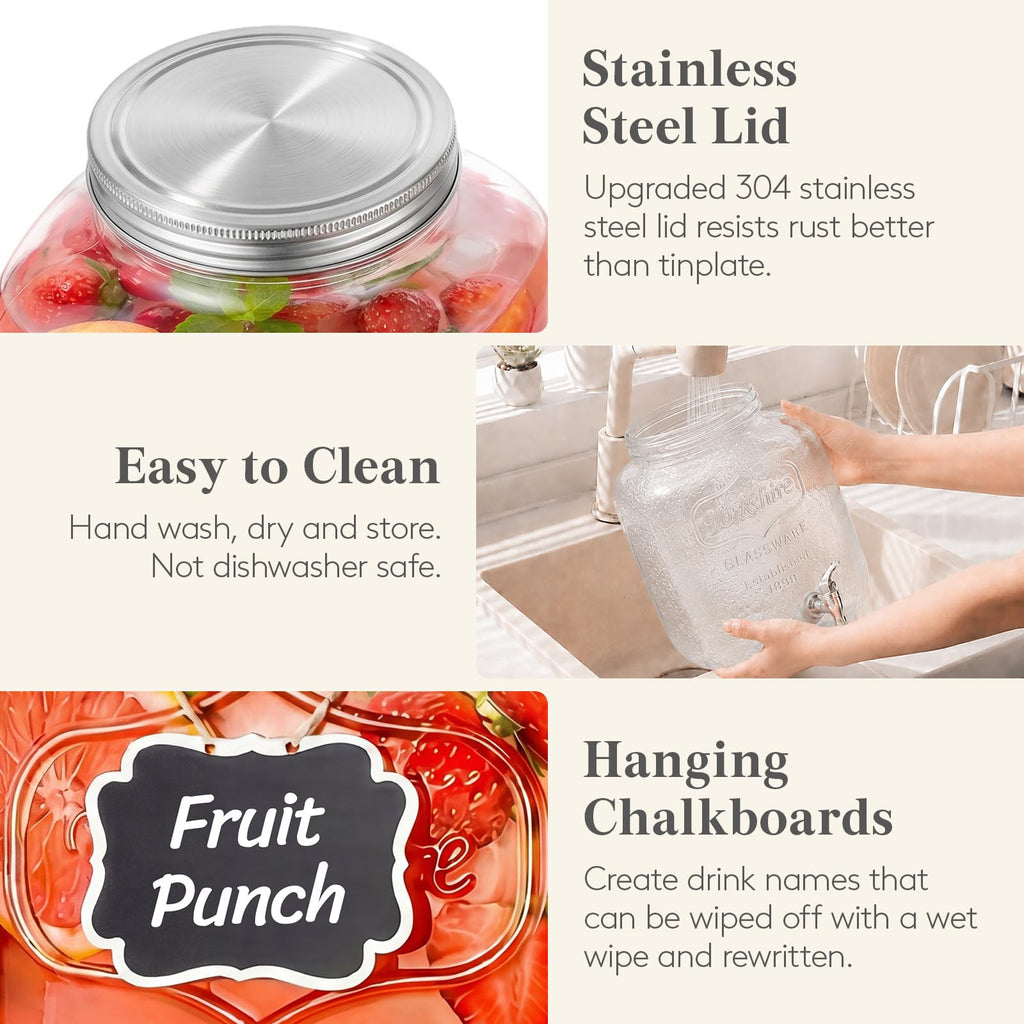 1.6 Gallon Glass Drink Dispenser with Stand & Fruit Infuser 2 Pcs W897