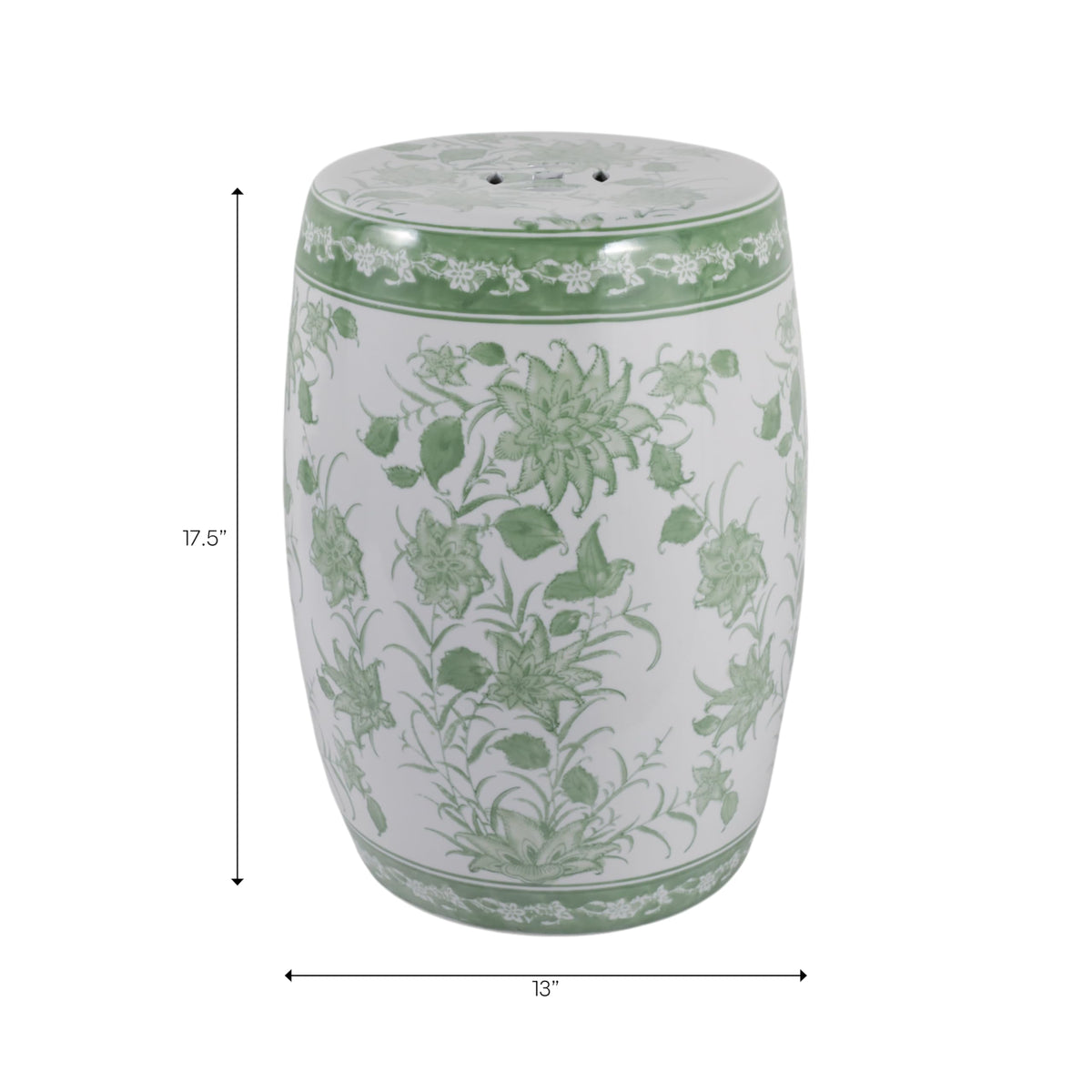 Green & White Chinoiserie Stool E651