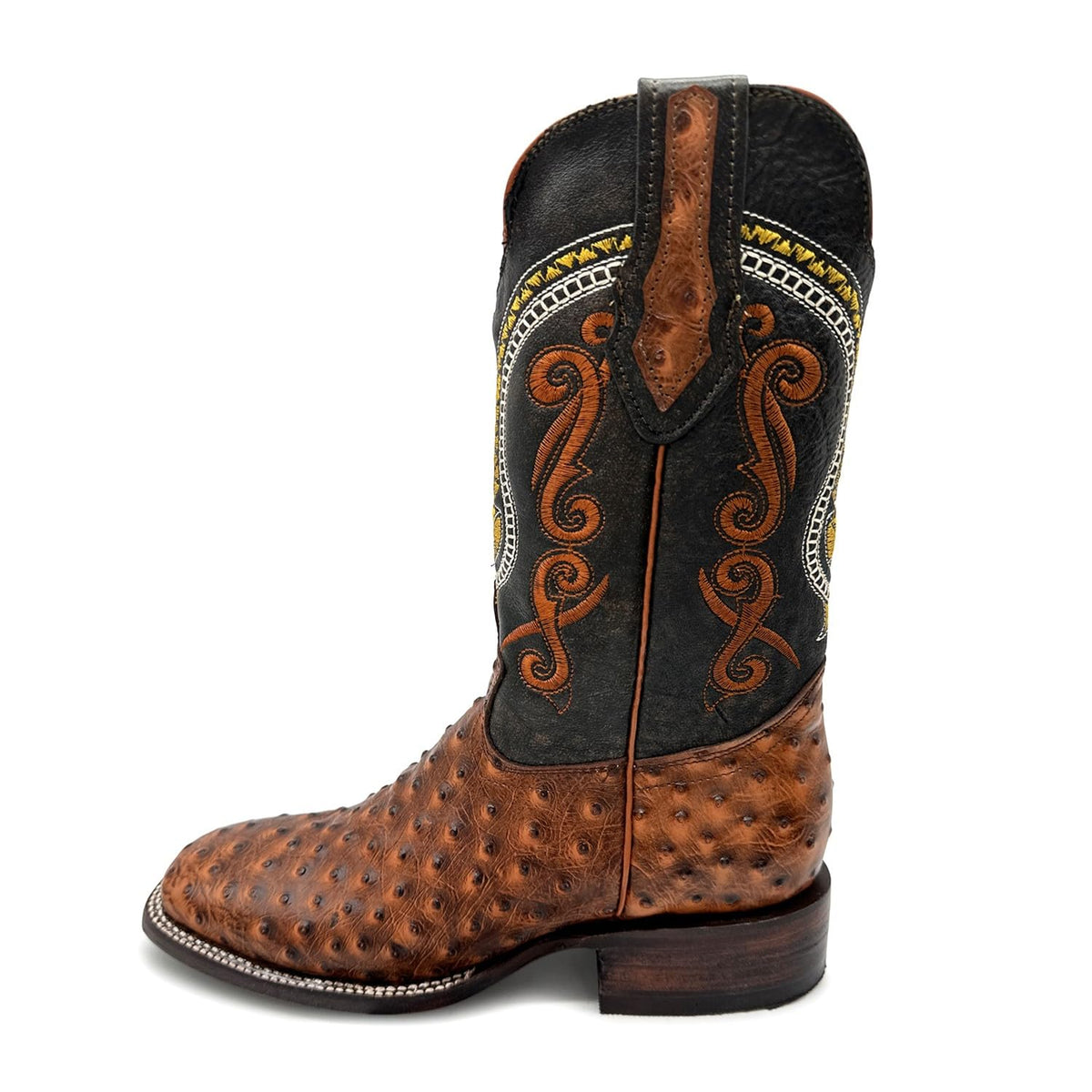 Leather Ostrich Quill Print Square Toe Western Cowboy Boot B4862