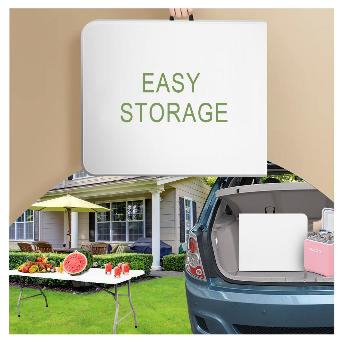 6FT Plastic Folding Table with Lock and Handle B676437