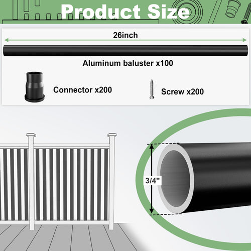 100 Pack 26" Black Aluminum Deck Balusters P137734